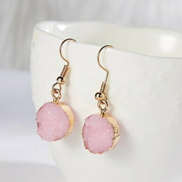 sugarsaks Jewelry - Stone Druzy Resin Drop Dangle Earring Pink